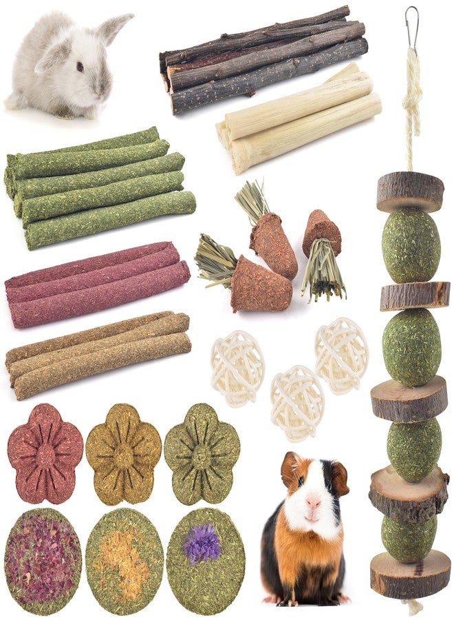 ERKOON Bunny Toys Boredom, 42 PCS Bunnies Timothy Hay Sticks Carrots Rose Grass Cake Dental Care, Molar, Chinchillas Toy Chew Toy, Guinea Pigs, Hamsters, Chinchilla, Rabbit Chew Toys for Teeth - Image 1